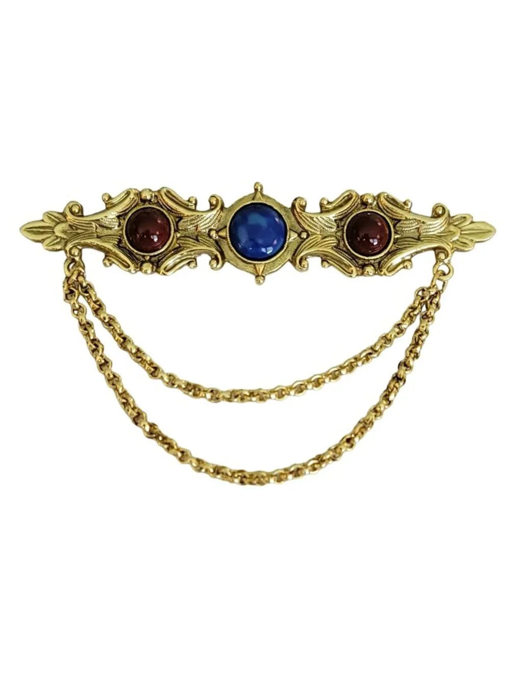 1928 Brand Blue Glass Red Wine Lucite Cab Chatelaine Bar Brooch, K66